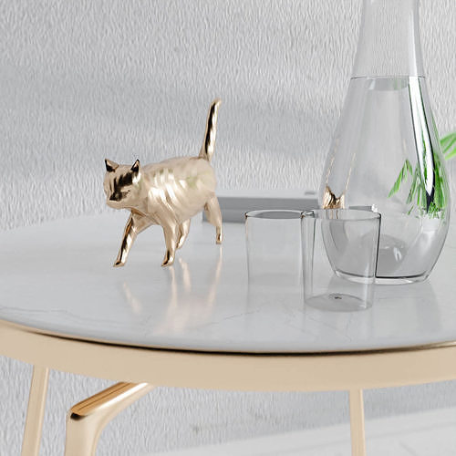 golden cat statuette-low poly Low-poly 3D model