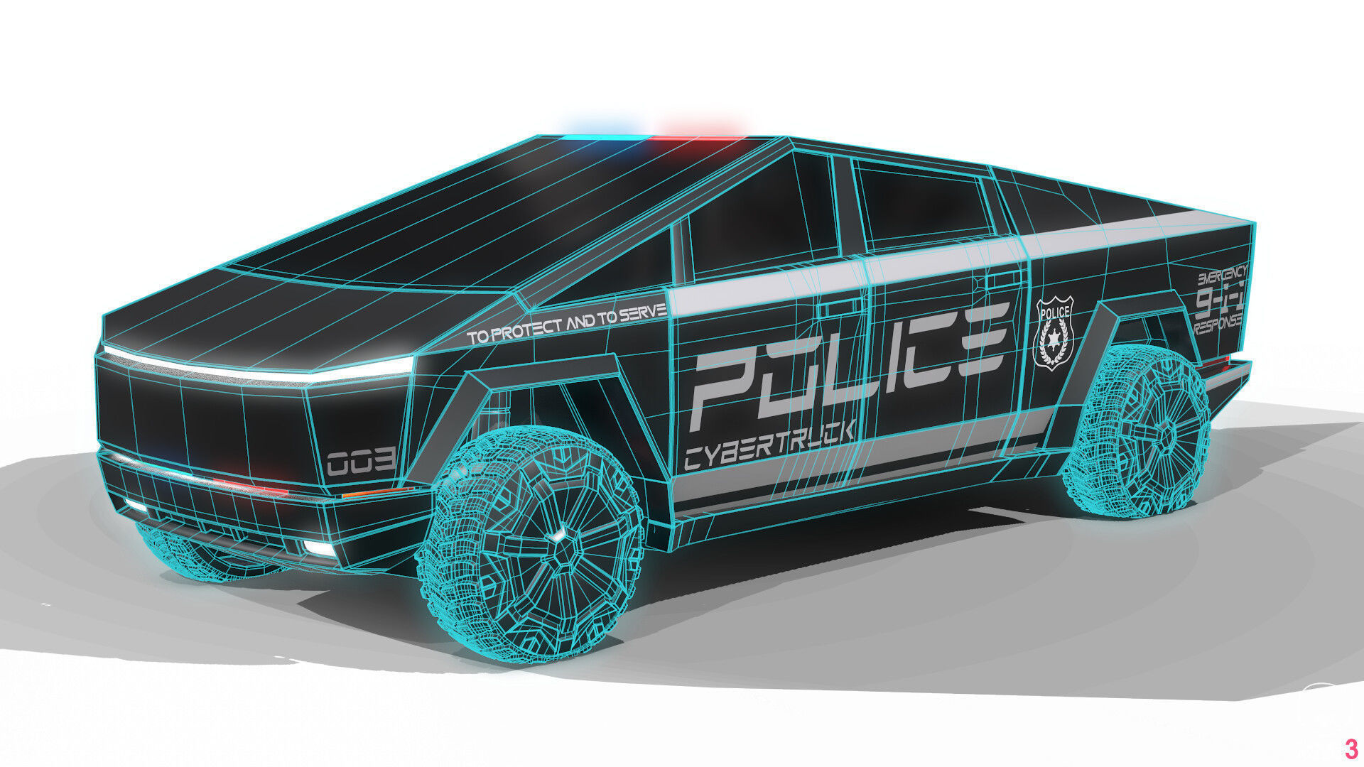 Tesla Cybertruck Police Pack 5 assets  Low-poly 3D model_14