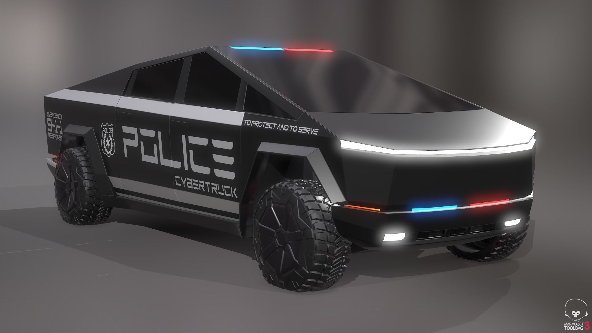 Tesla Cybertruck Police Pack 5 assets  Low-poly 3D model_11