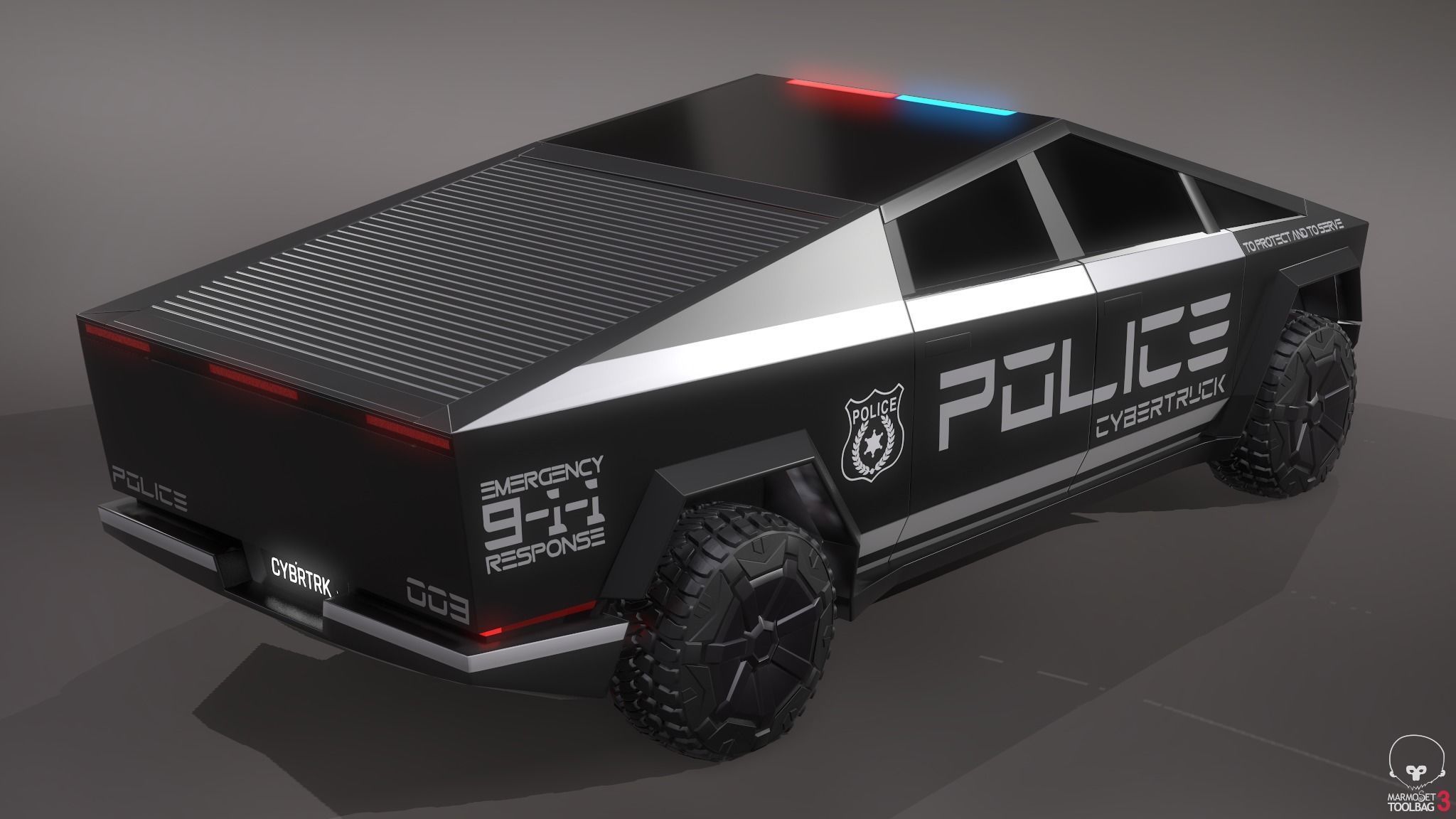 Tesla Cybertruck Police Pack 5 assets  Low-poly 3D model_10