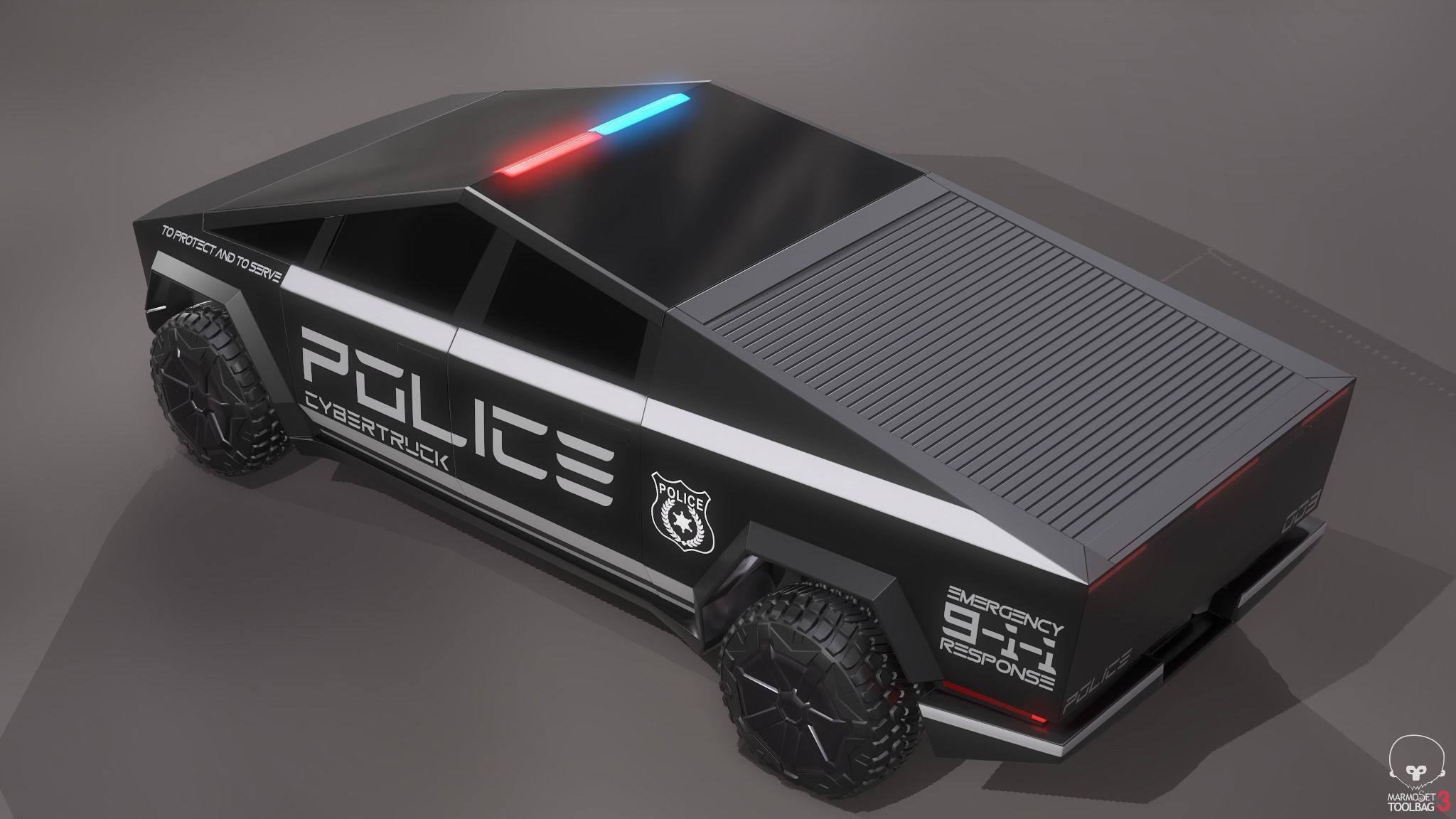 Tesla Cybertruck Police Pack 5 assets  Low-poly 3D model_13