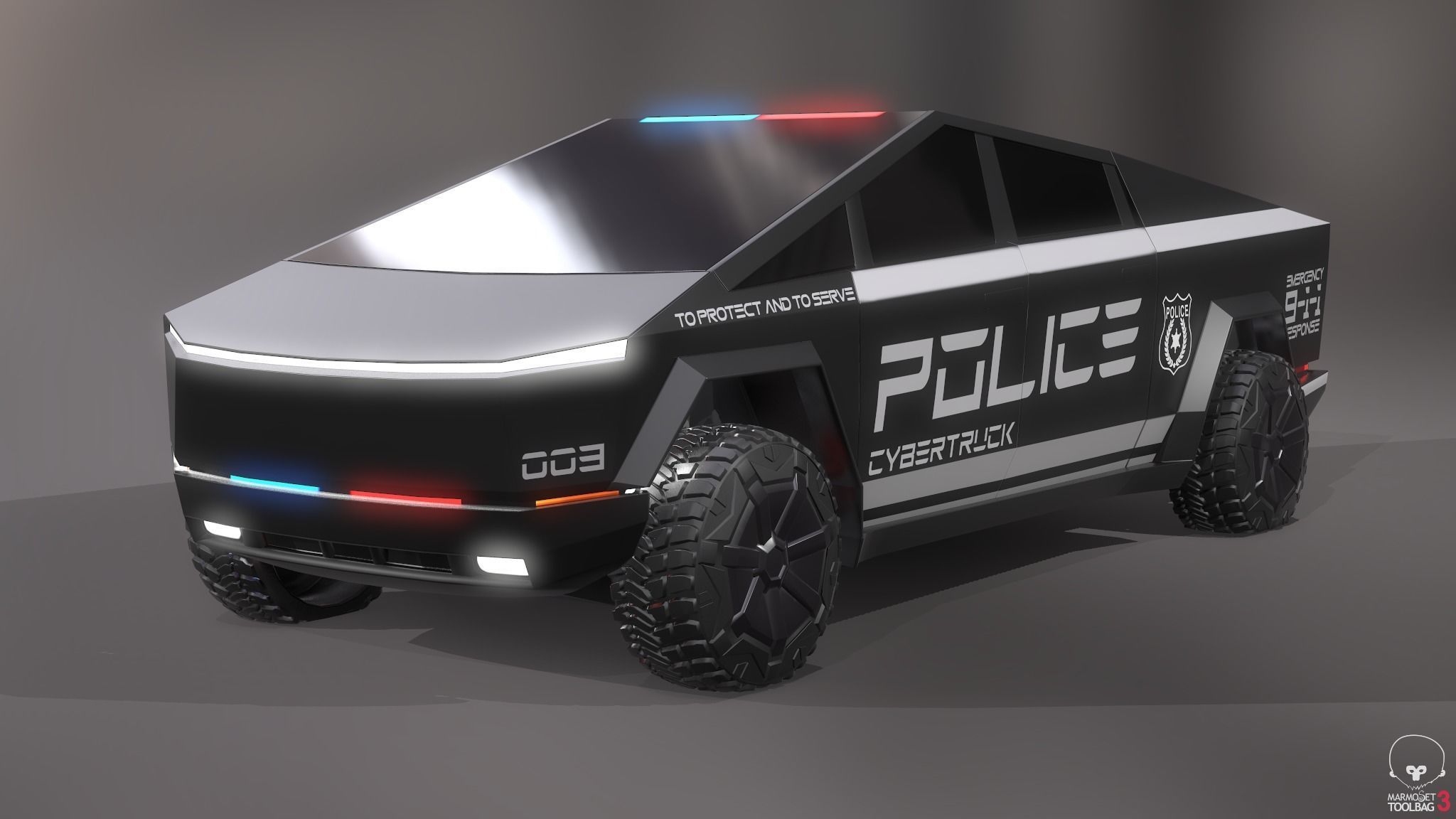Tesla Cybertruck Police Pack 5 assets  Low-poly 3D model_7