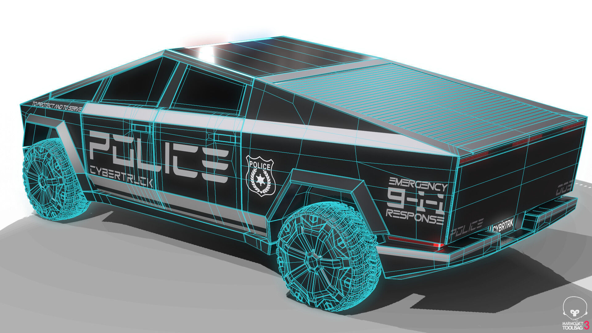 Tesla Cybertruck Police Pack 5 assets  Low-poly 3D model_15