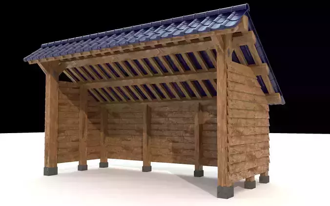 open shed with wooden wall model Low-poly 3D model