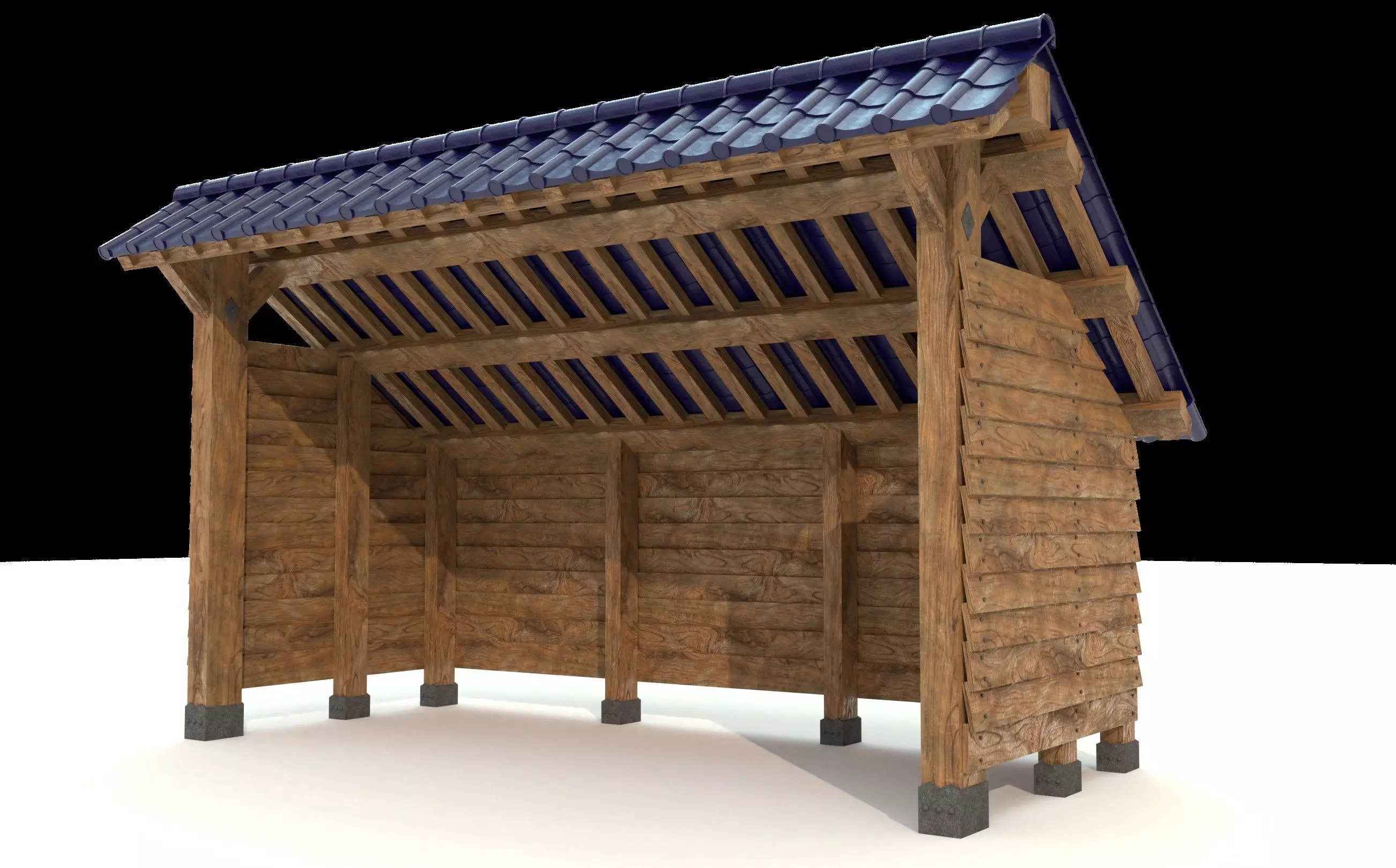 open shed with wooden wall model Low-poly 3D model