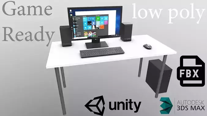 Personal office computer Low-poly 3D model