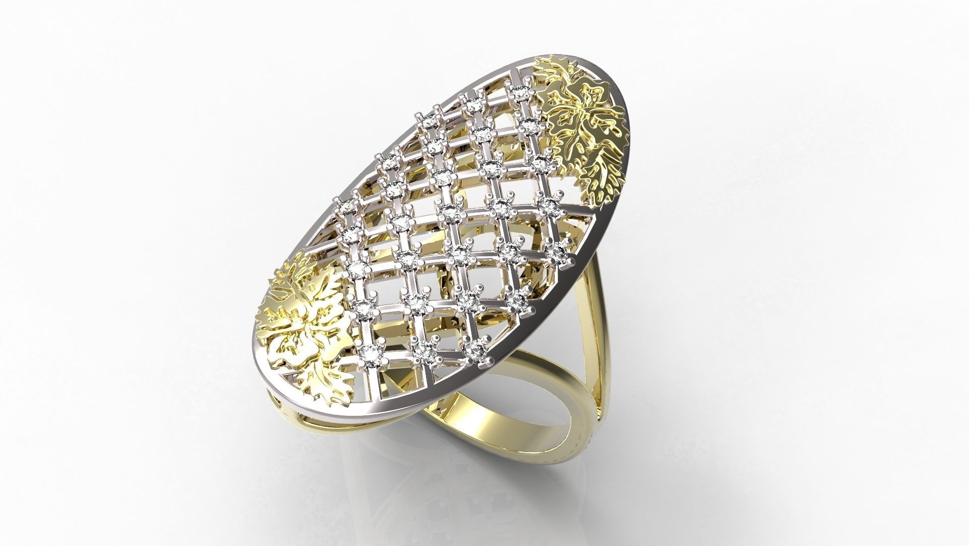 Ring oval with diamonds 3D print model_1