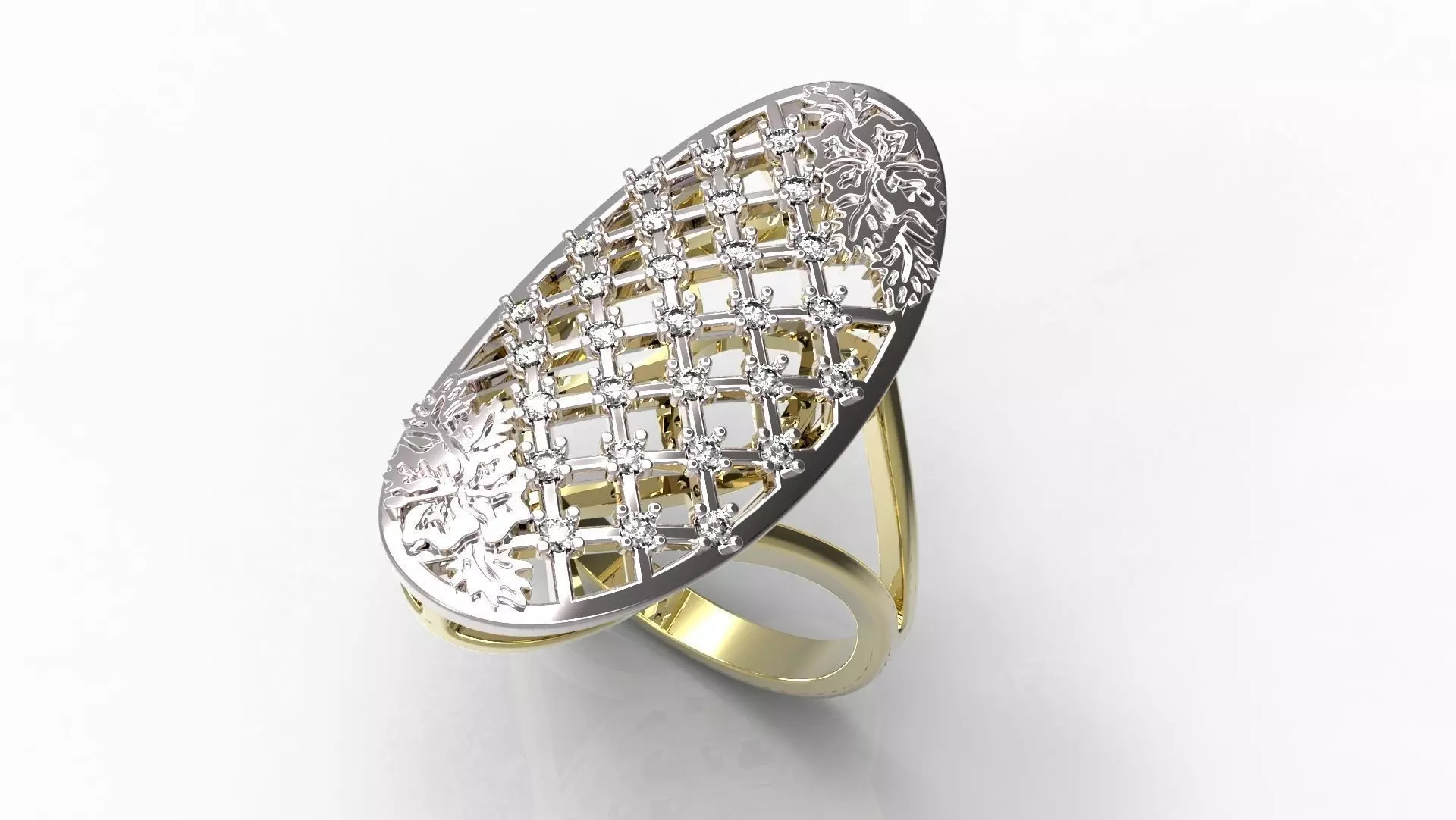 Ring oval with diamonds 3D print model_0