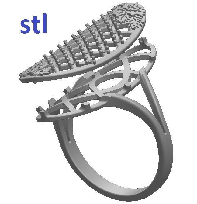 Ring oval with diamonds 3D print model_9