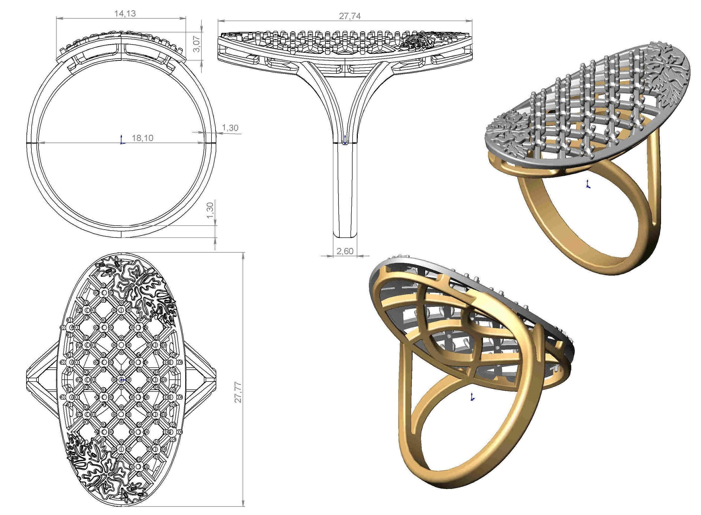 Ring oval with diamonds 3D print model_10