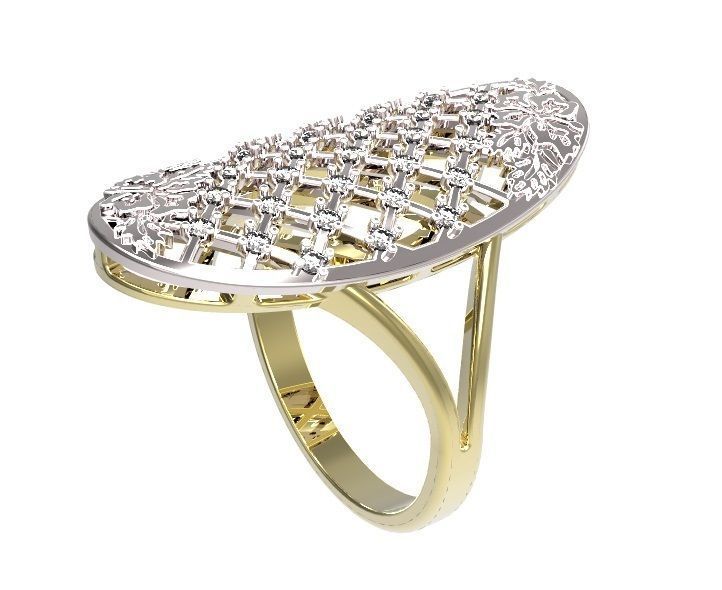 Ring oval with diamonds 3D print model_8