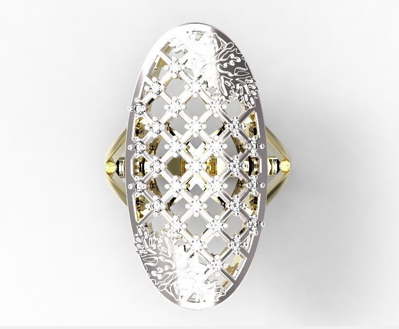 Ring oval with diamonds 3D print model_2