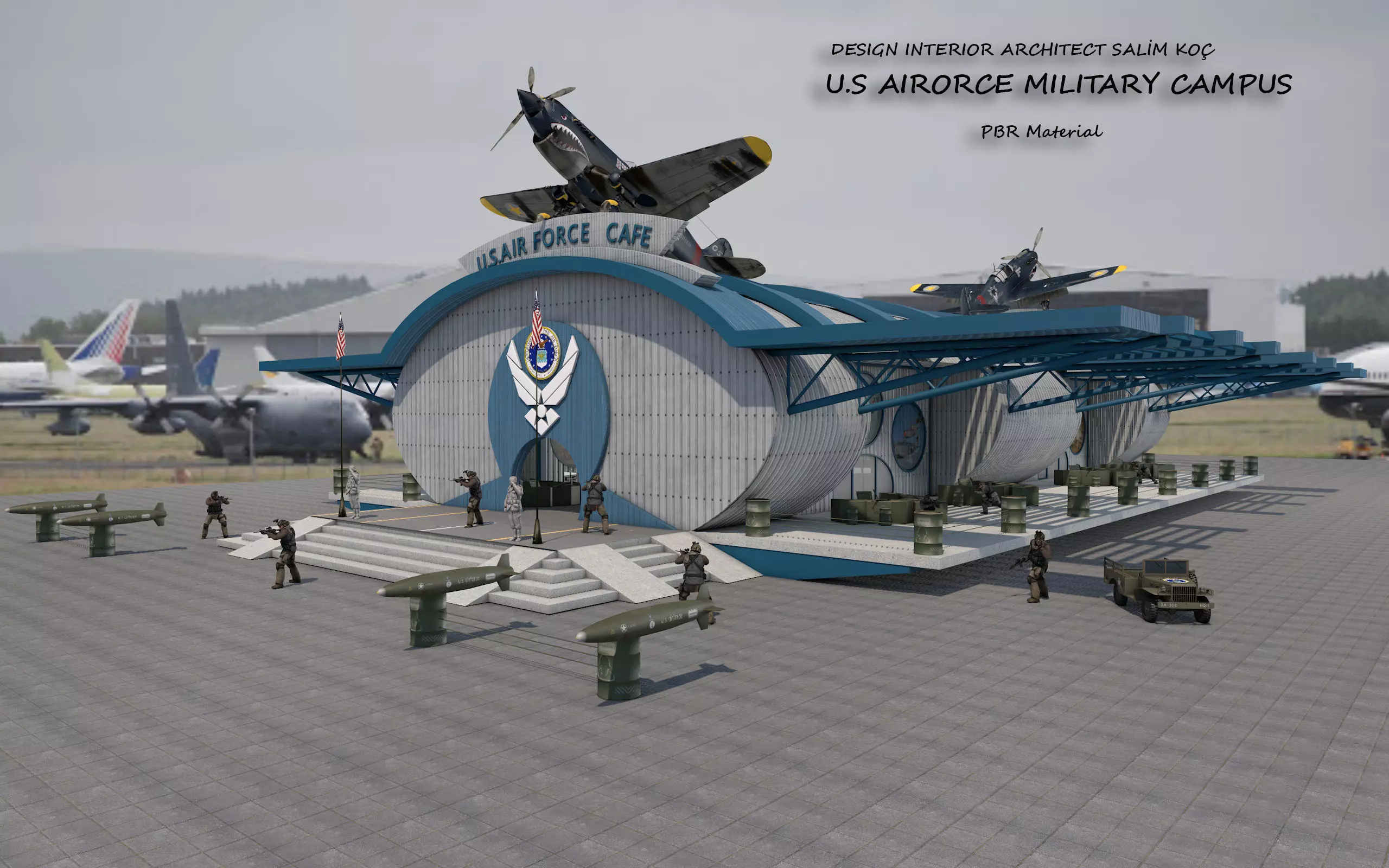 military Air Force hangar cafe museum 3D model