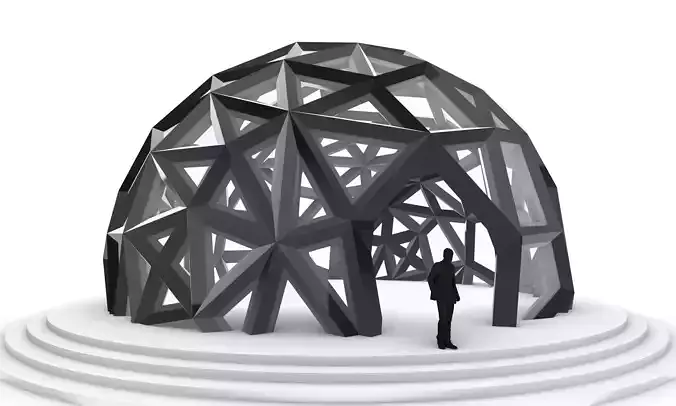 Dome with Entry  Geodesic Like Structure with Glass Panels v1