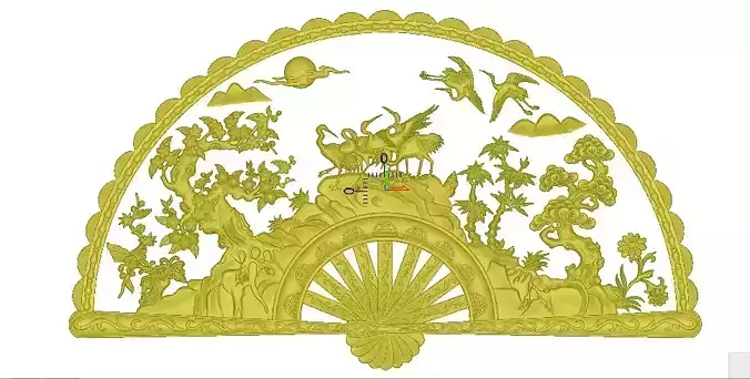 3d design golden fan with birds and animals