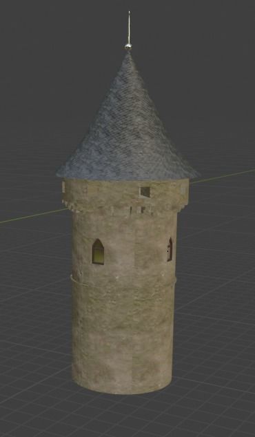 Castle stone tower with window 3D model_8