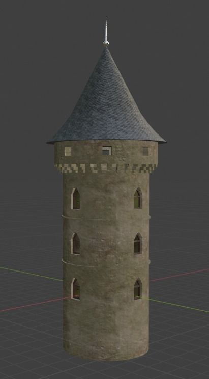 Castle stone tower with window 3D model_4