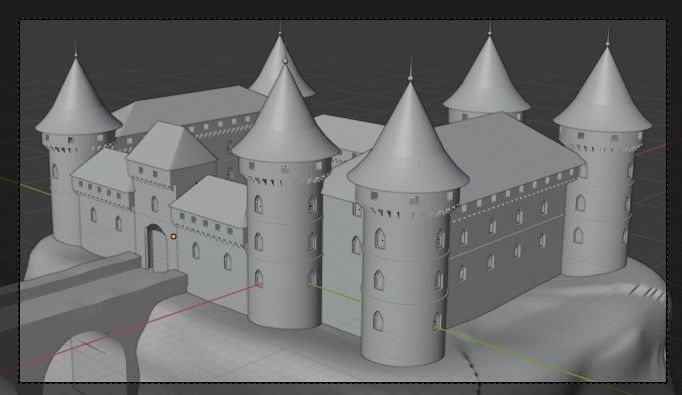 Castle stone tower with window 3D model_2