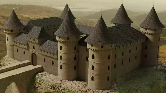 Castle stone tower with window 3D model