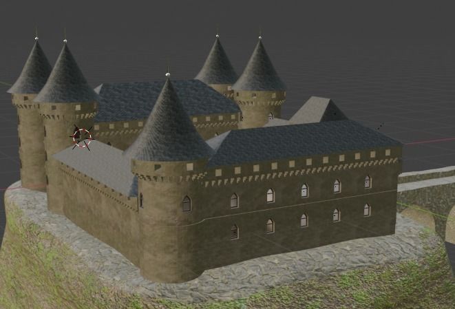 Castle stone tower with window 3D model_3