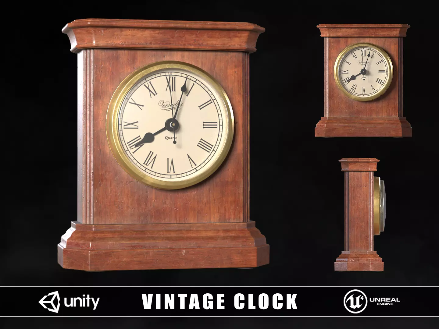Vintage Clock Low-poly 3D model_0