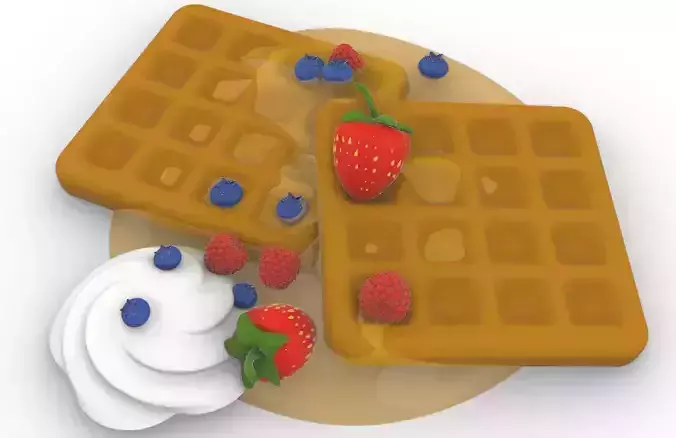 waffle and fruits  breakfast time  3D print model