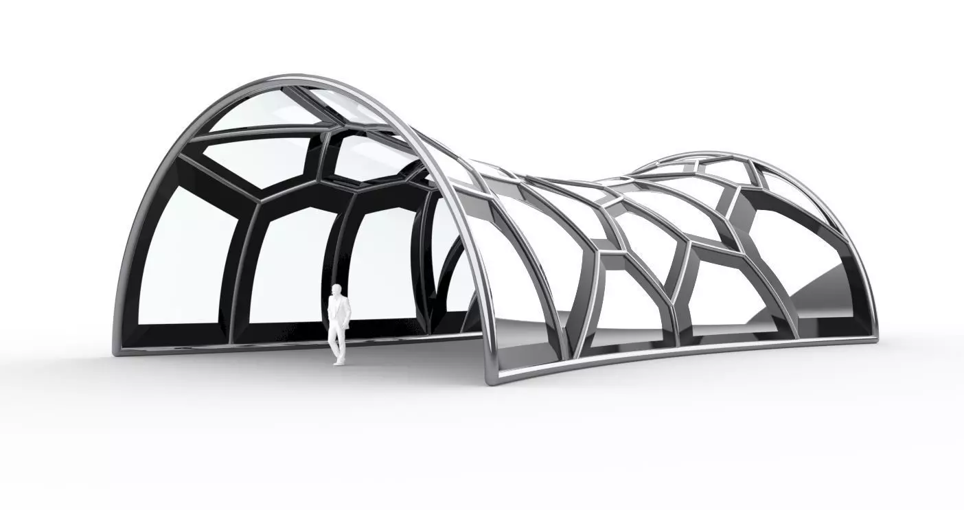 Voronoi Pavilion Structure with Glass Panels v1 3D model_0