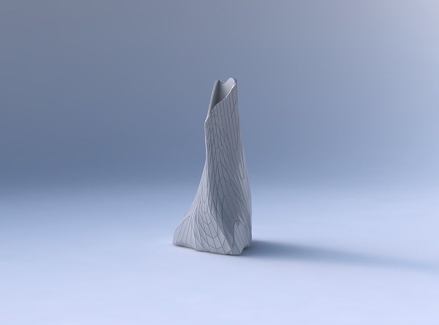Vase twist grounded tipping triangle with wavy grid plates 3D print model_4