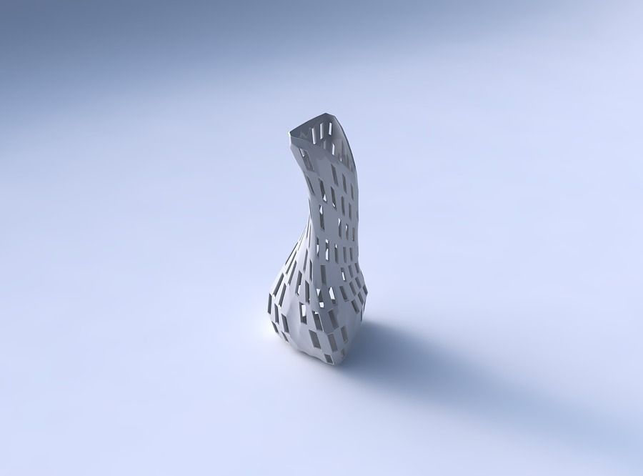 Vase twist puffy bent triangle with checker grid lattice 2 3D print model_3