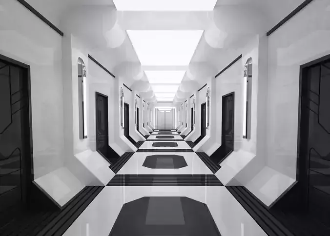 SCI FI INTERIOR SCENE SPACE SHIP CORRIDOR