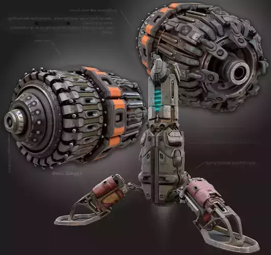 sci fi Machine Parts - Cyberpunk design - PBR 3D Model Collection