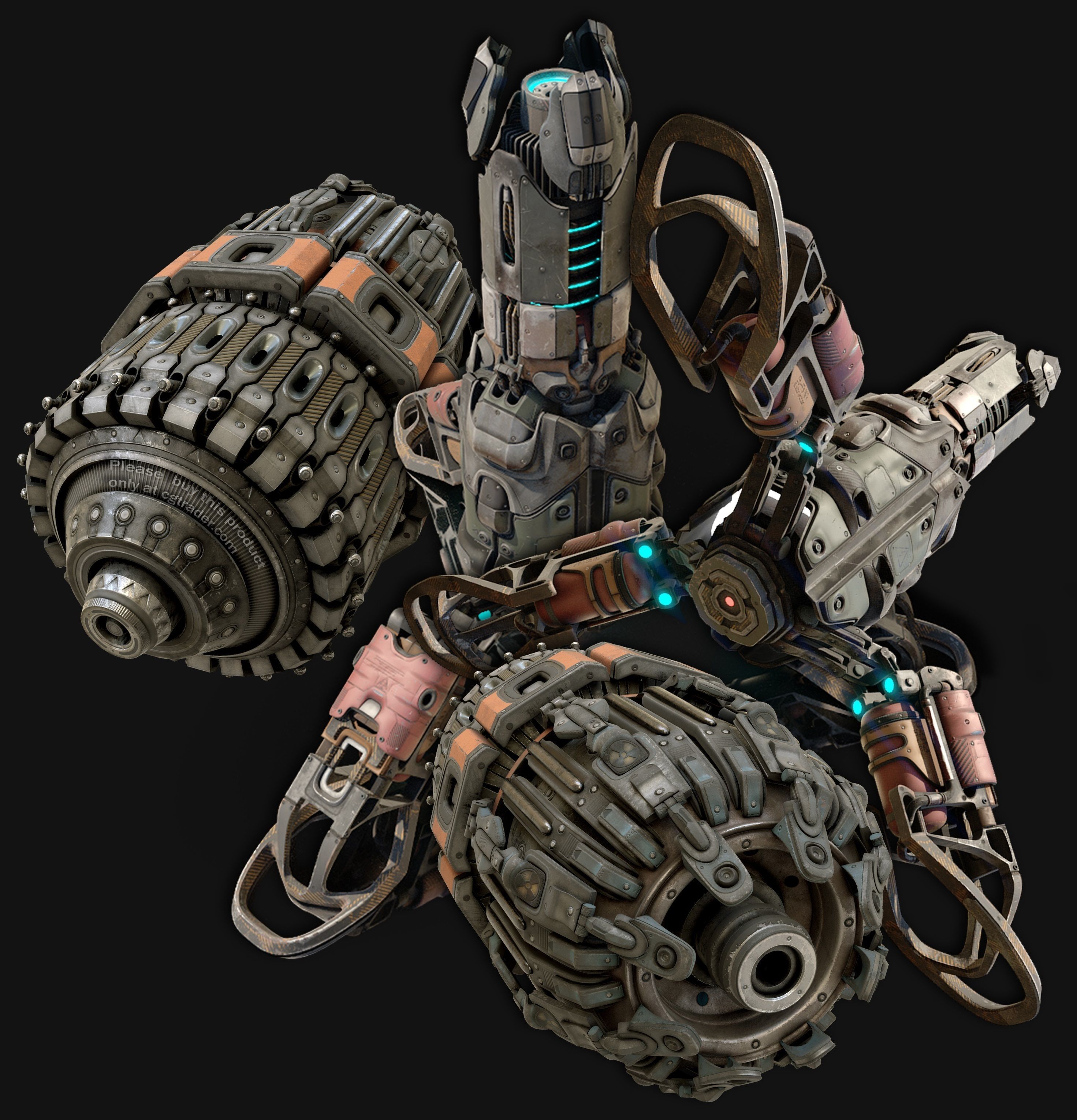 sci fi Machine Parts - Cyberpunk design - PBR 3D Model Collection_17