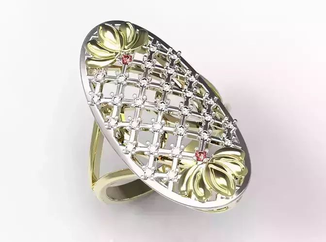 Ring oval with diamonds and gold