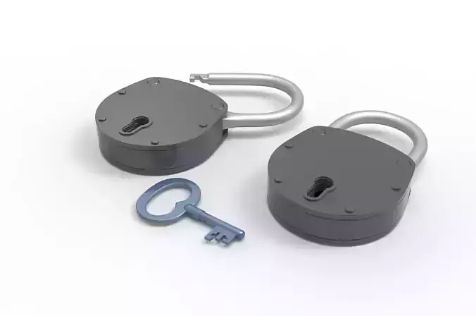 padlock pair of metal door latches 3D model