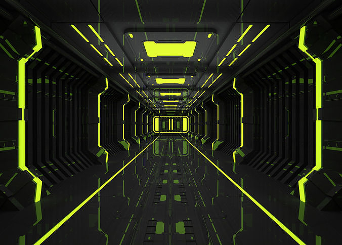 SCI FI INTERIOR SCENE SPACE SHIP CORRIDOR Low-poly 3D model