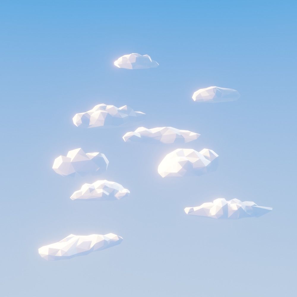 Low poly clouds in sky Low-poly 3D model_3