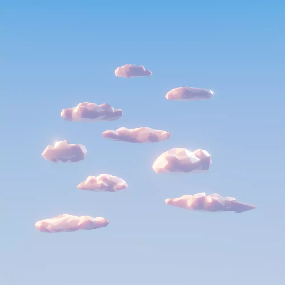 Low poly clouds in sky Low-poly 3D model_0
