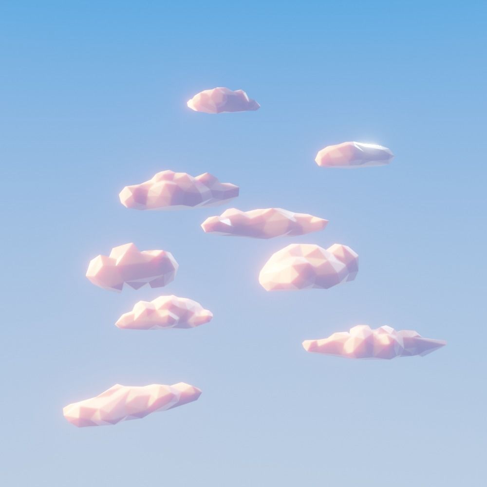 Low poly clouds in sky Low-poly 3D model_1