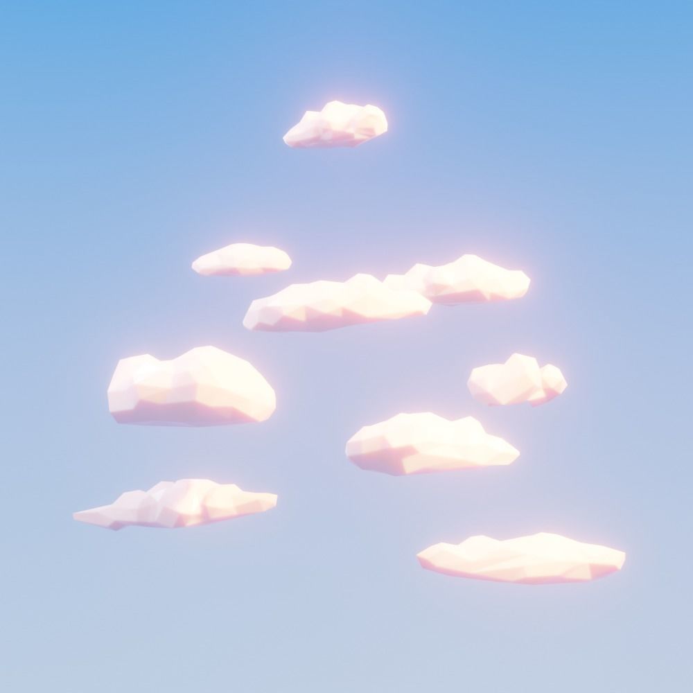 Low poly clouds in sky Low-poly 3D model_2
