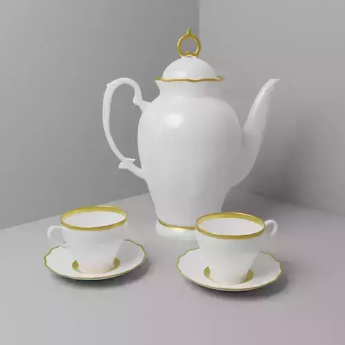 Antique tea set for two with elegant teapot