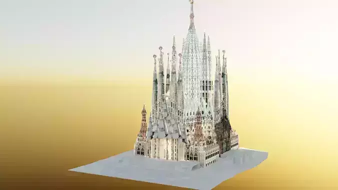 La Sagrada Familia Interior and exterior Low-poly 3D model