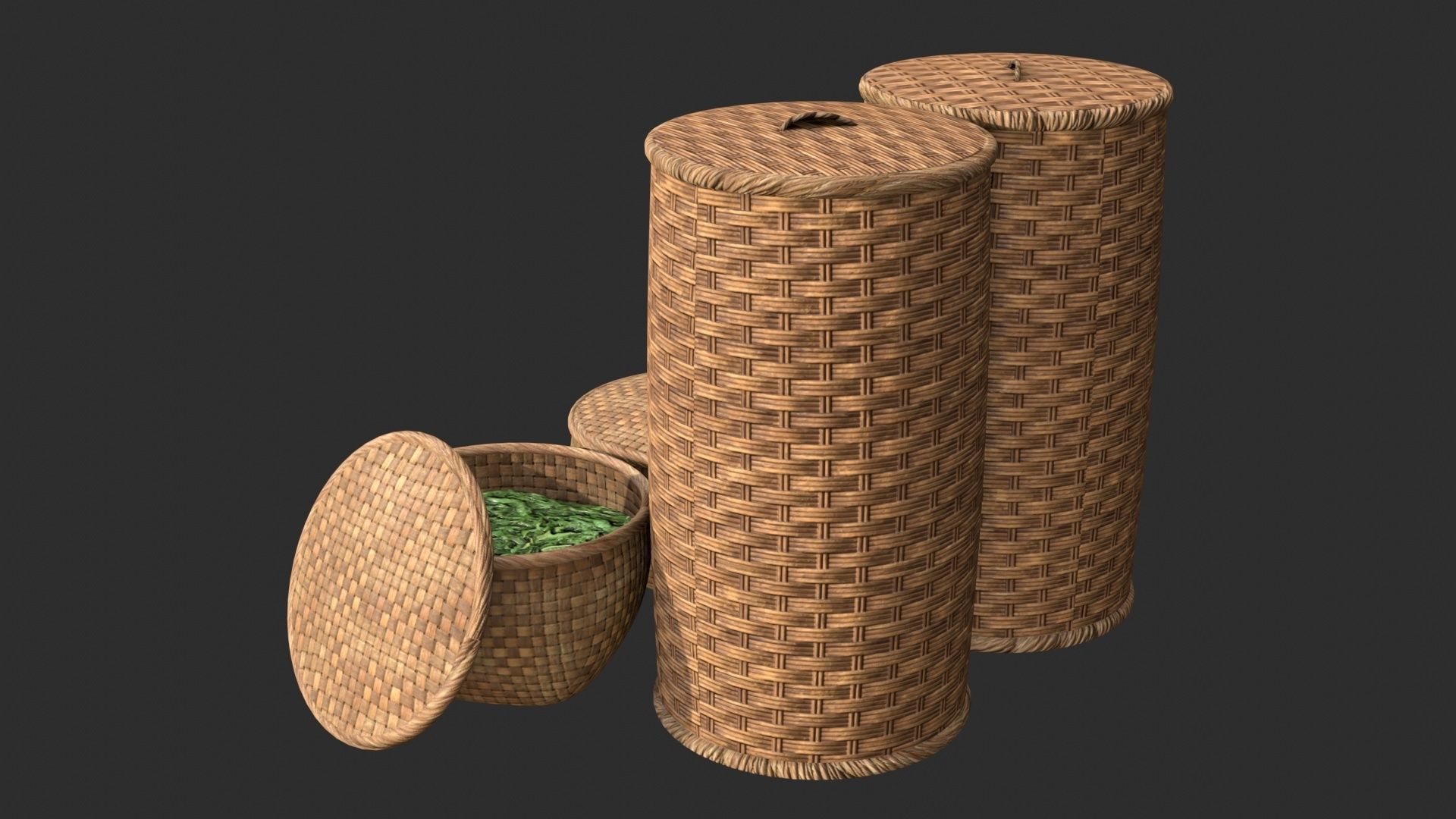 Wicker Baskets Low-poly 3D model_10