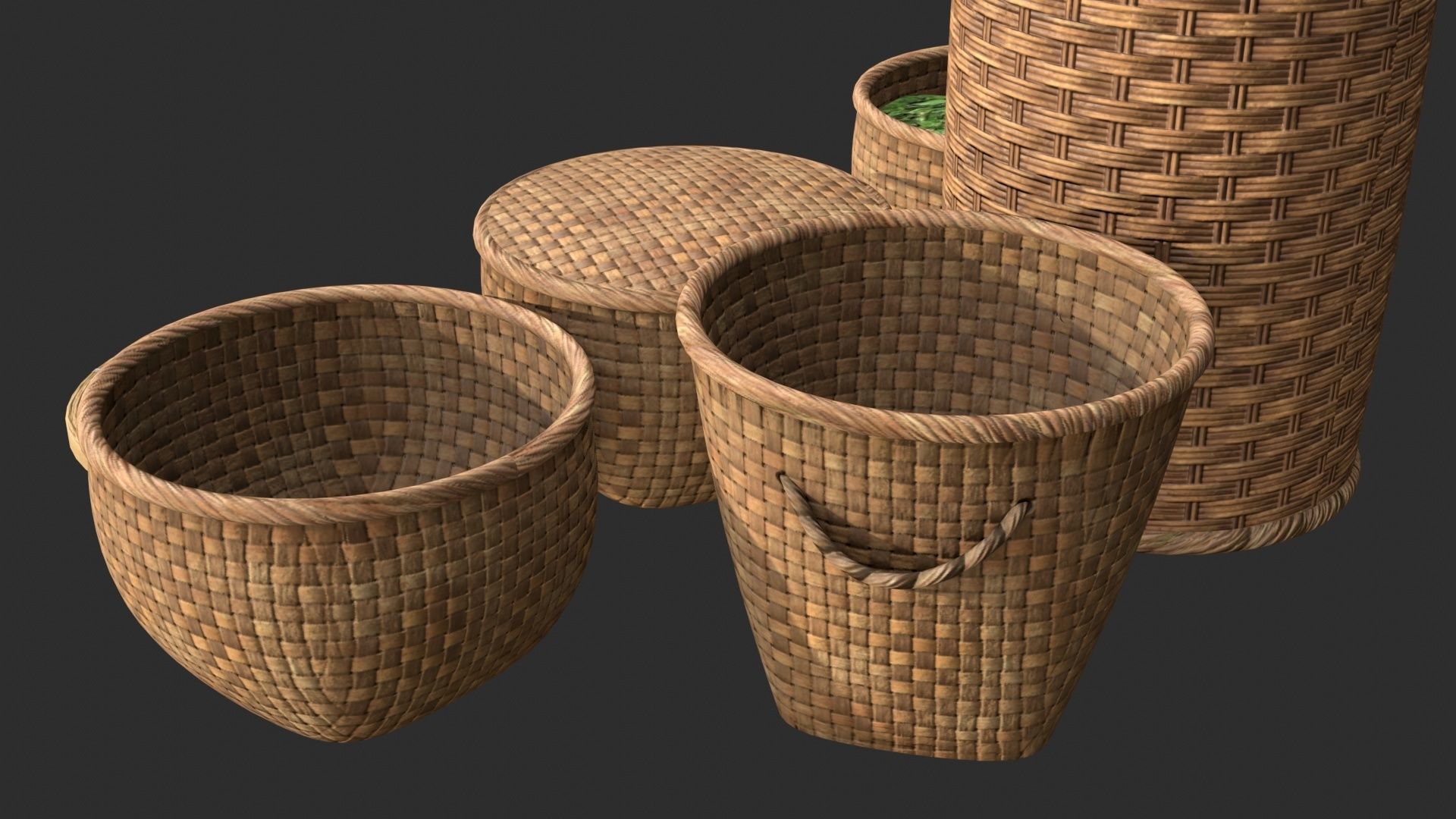 Wicker Baskets Low-poly 3D model_7