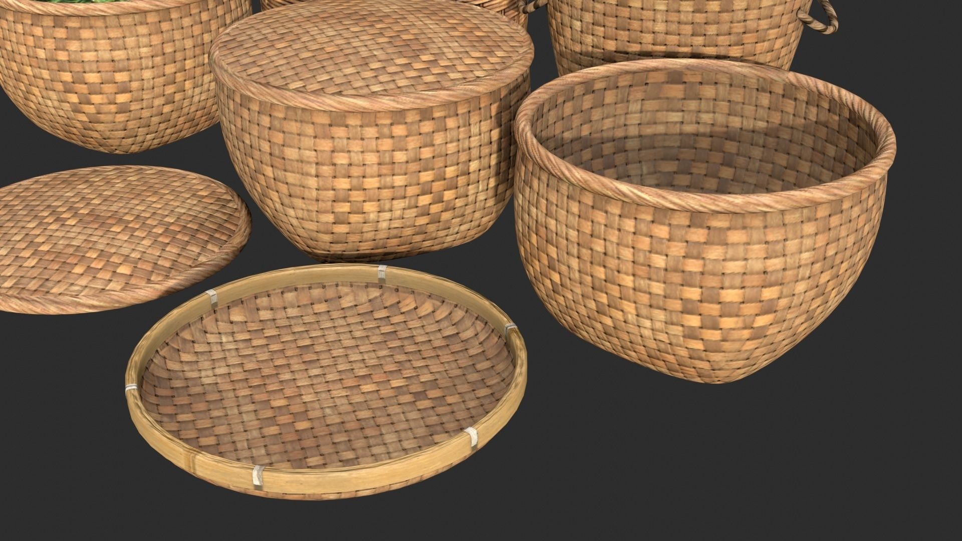 Wicker Baskets Low-poly 3D model_6