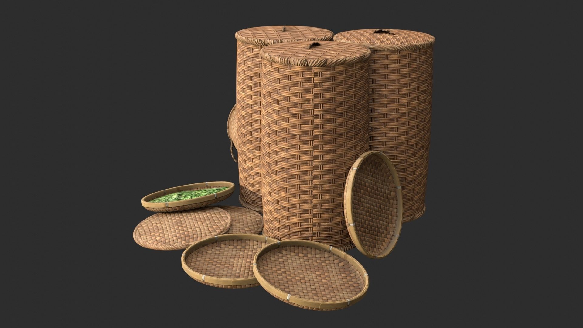 Wicker Baskets Low-poly 3D model_12