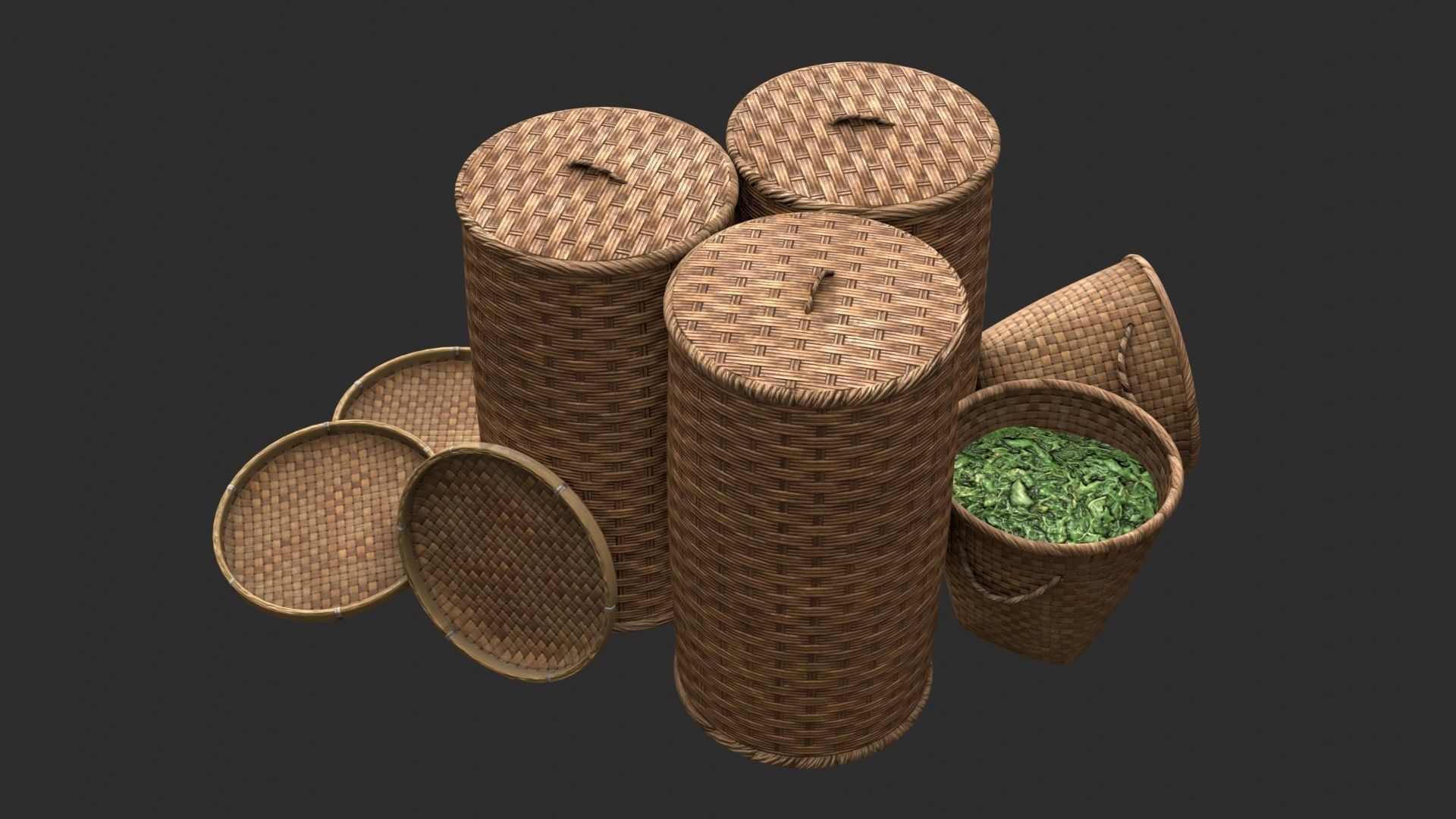 Wicker Baskets Low-poly 3D model_13