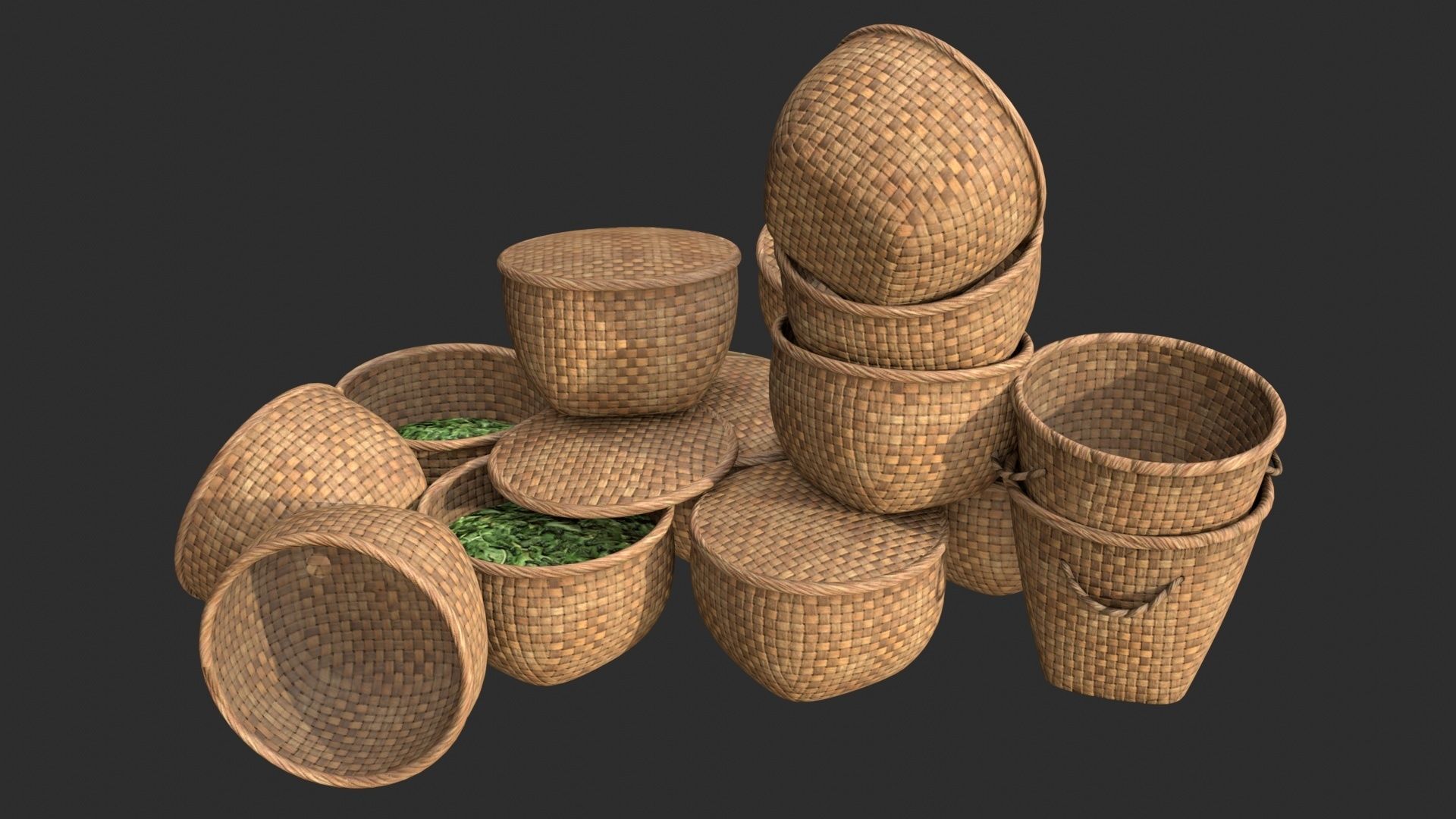 Wicker Baskets Low-poly 3D model_16