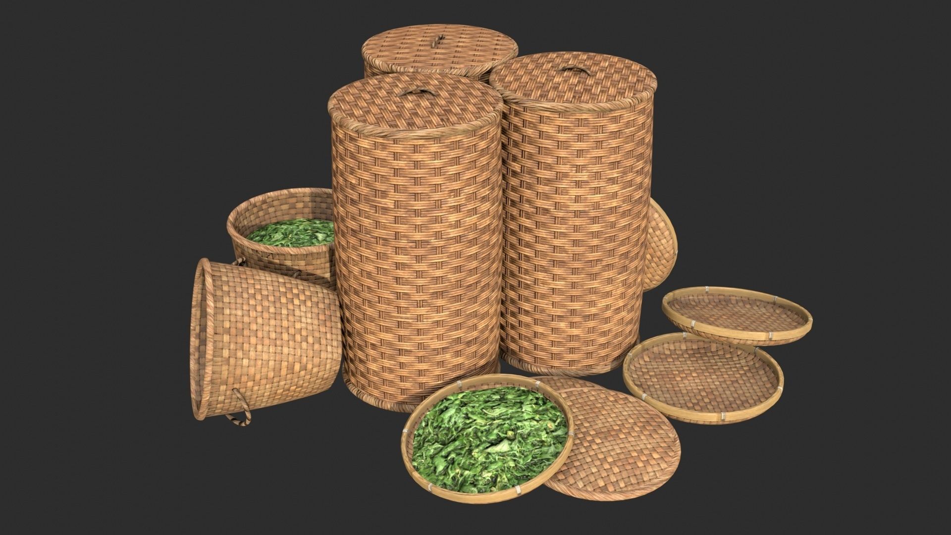 Wicker Baskets Low-poly 3D model_11
