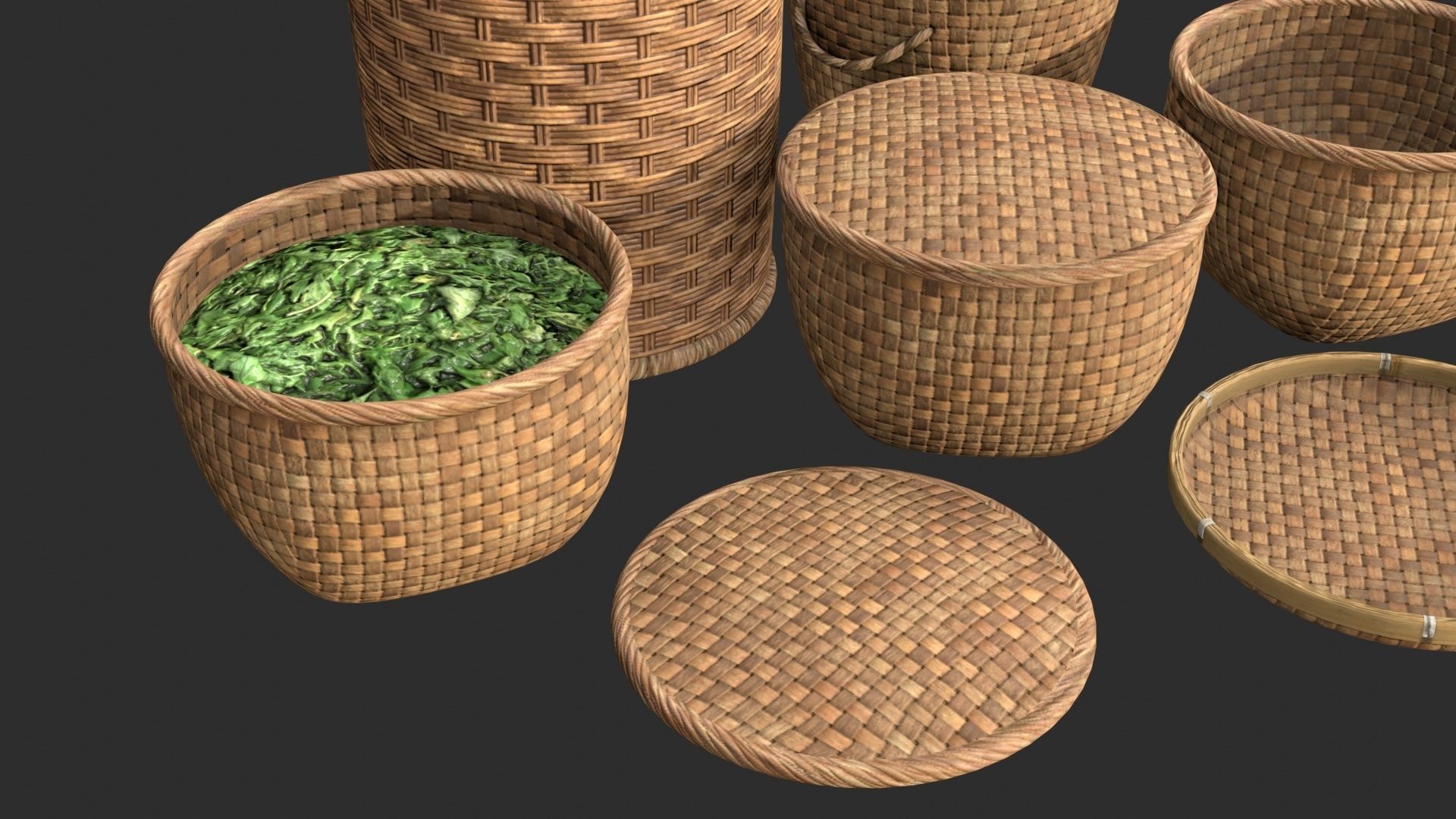 Wicker Baskets Low-poly 3D model_5