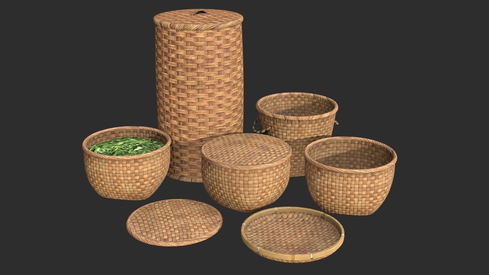 Wicker Baskets Low-poly 3D model_1